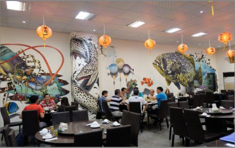 石棉海鲜餐厅墙体彩绘